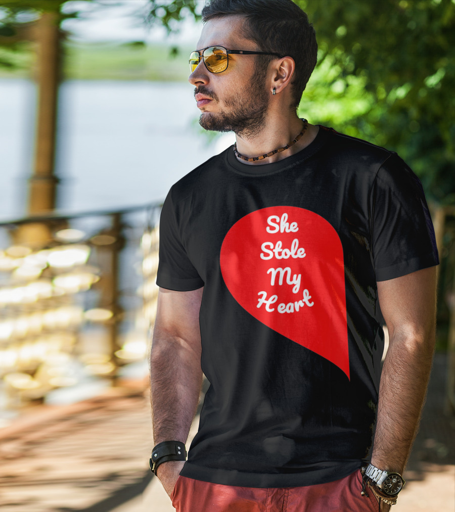 She Stole My Heart Valentine's Day Red Heart Drop Shaped T-Shirt
