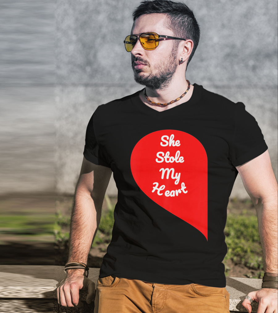 She Stole My Heart Valentine's Day Red Heart Drop Shaped T-Shirt