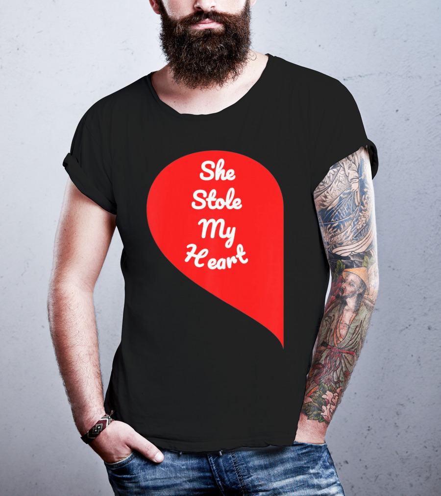 She Stole My Heart Valentine's Day Red Heart Drop Shaped T-Shirt