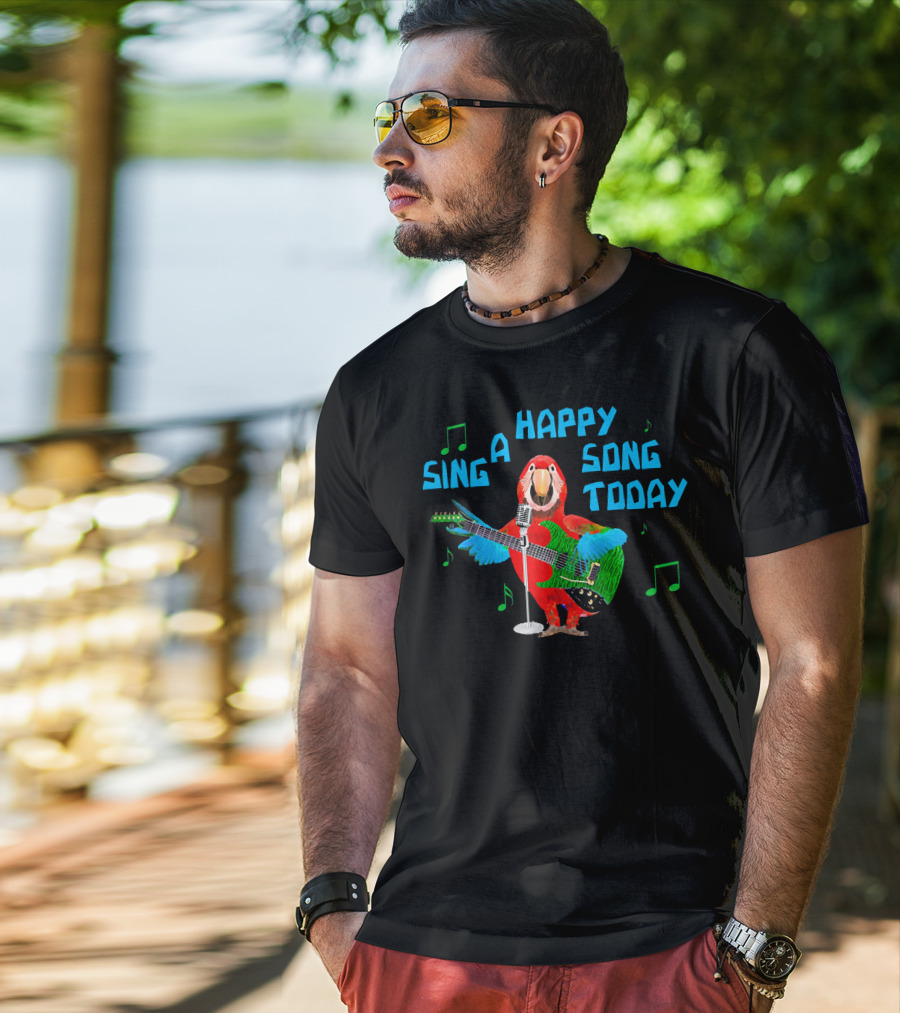 Sing A Happy Song Today Parrot With Guitar And Microphone T-Shirt