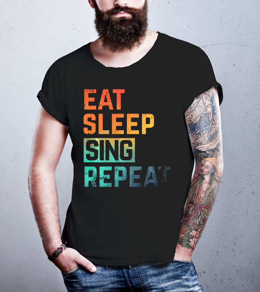 Eat Sleep Sing Repeat Watercolor Block Letters T-Shirt