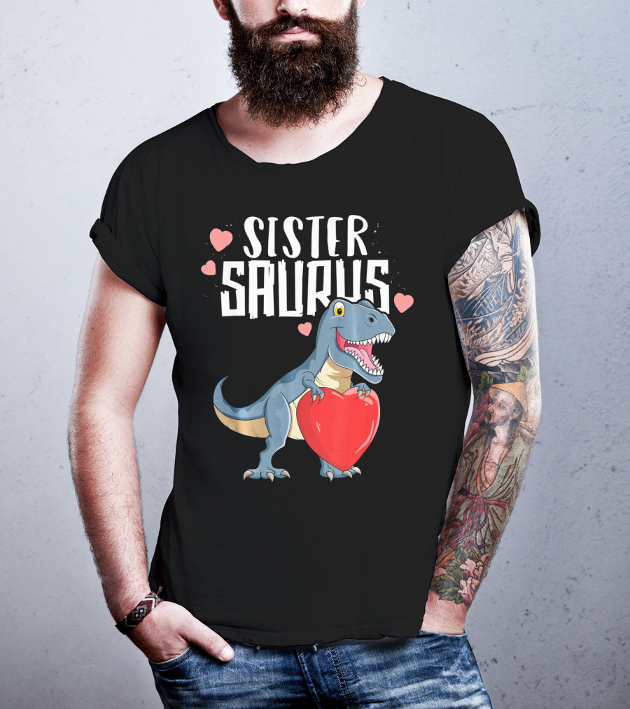 Sister Saurus Valentines Dinosaur Holding Heart T-Shirt