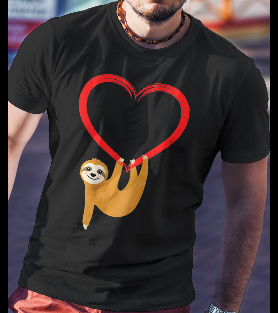 Valentines Day Sloth Hanging On Heart T-Shirt