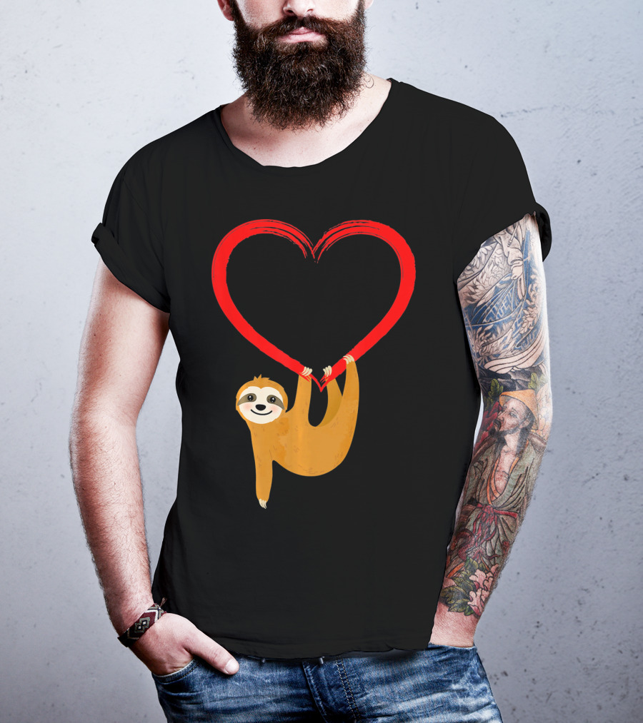 Valentines Day Sloth Hanging On Heart T-Shirt