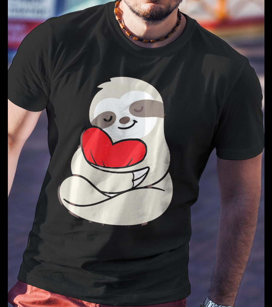 Sloth Hugging Heart Love Valentines T-Shirt
