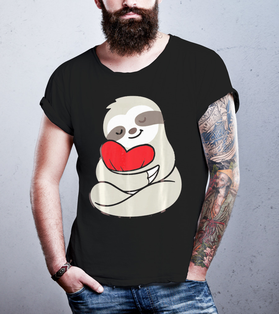 Sloth Hugging Heart Love Valentines T-Shirt