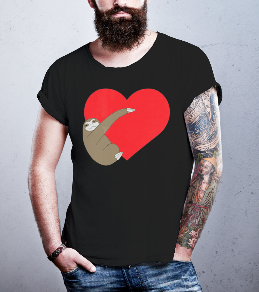 Sloth Hugging Heart Cute Pocket Va T-Shirt