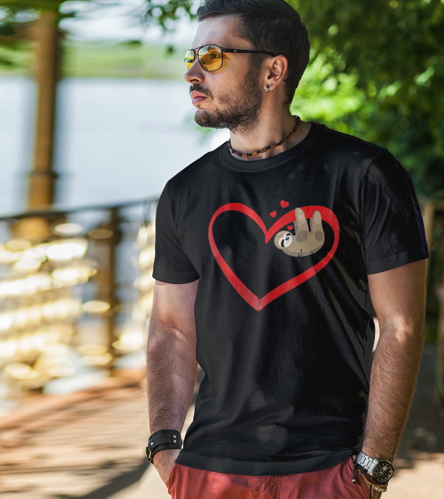 Sloth Heart Lazy Napping Cute Vale T-Shirt
