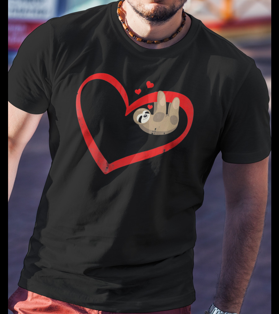 Sloth Heart Lazy Napping Cute Vale T-Shirt