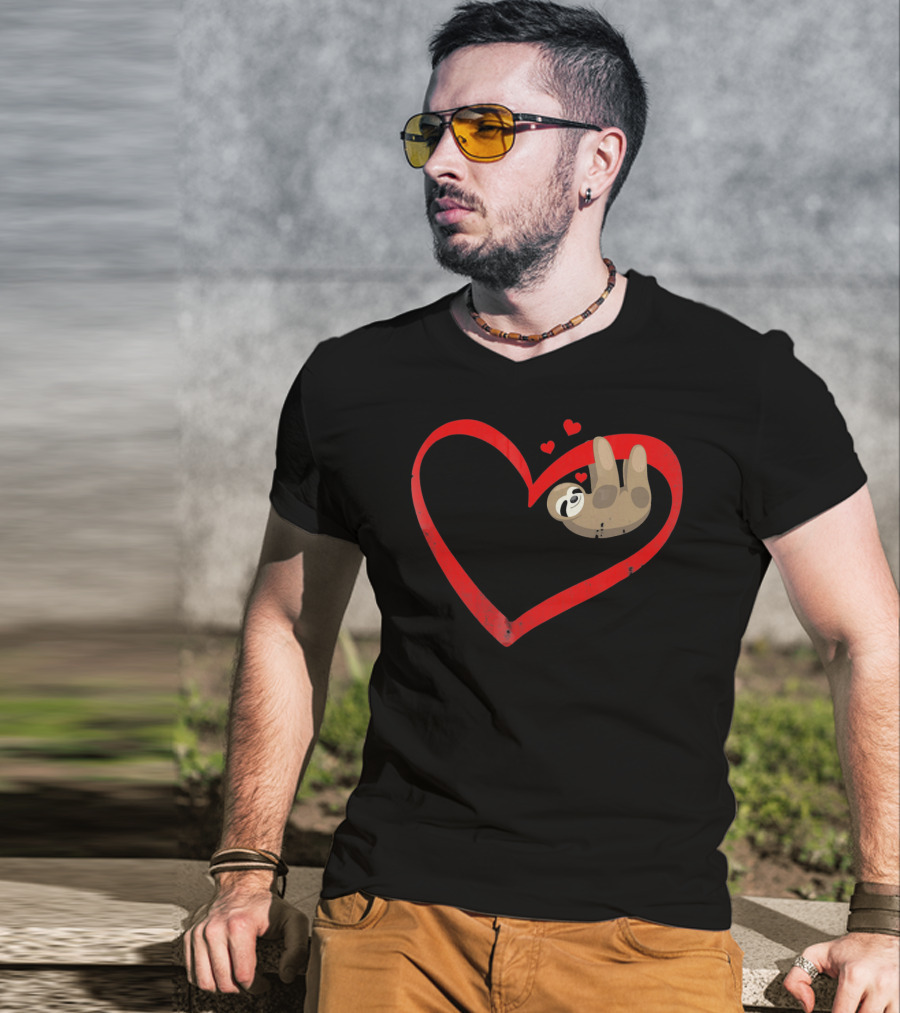 Sloth Heart Lazy Napping Cute Vale T-Shirt