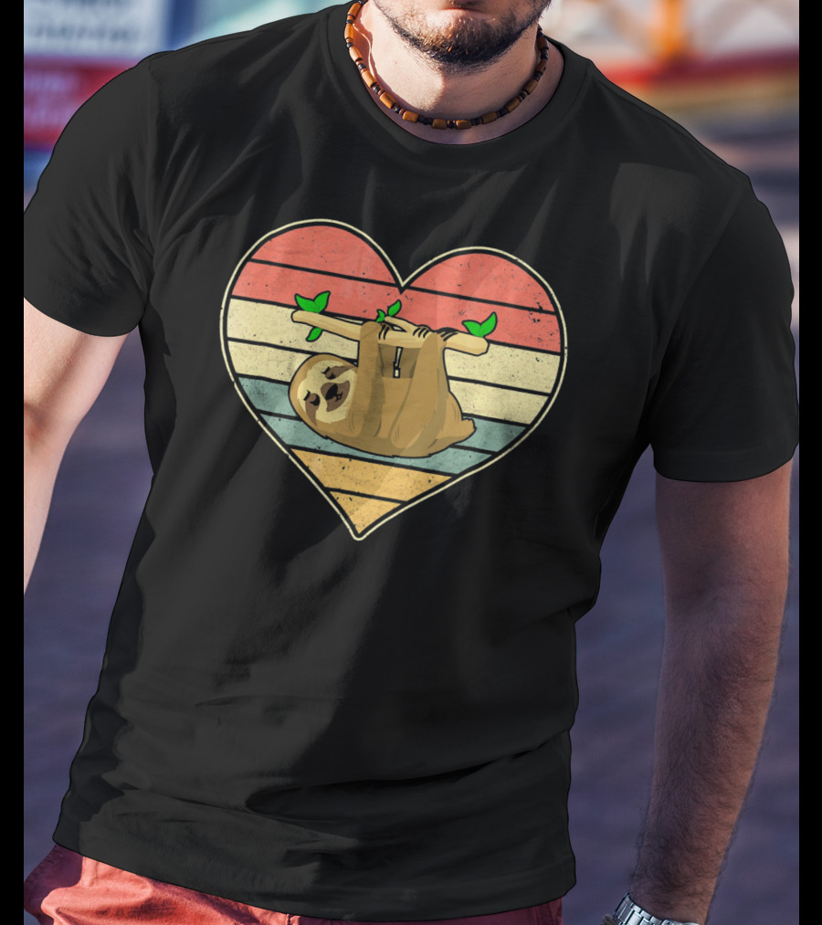 Vintage Sloth Hanging In Striped Heart For Val T-Shirt