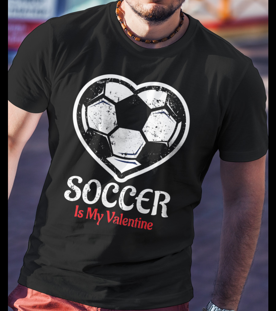 Soccer Is My Valentine Heart-Shaped Ball Kids Vday T-Shirt