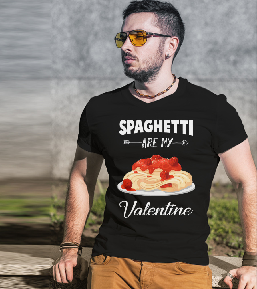 Spaghetti Are My Valentine With Heart Arrow And Pasta Plate T-Shirt