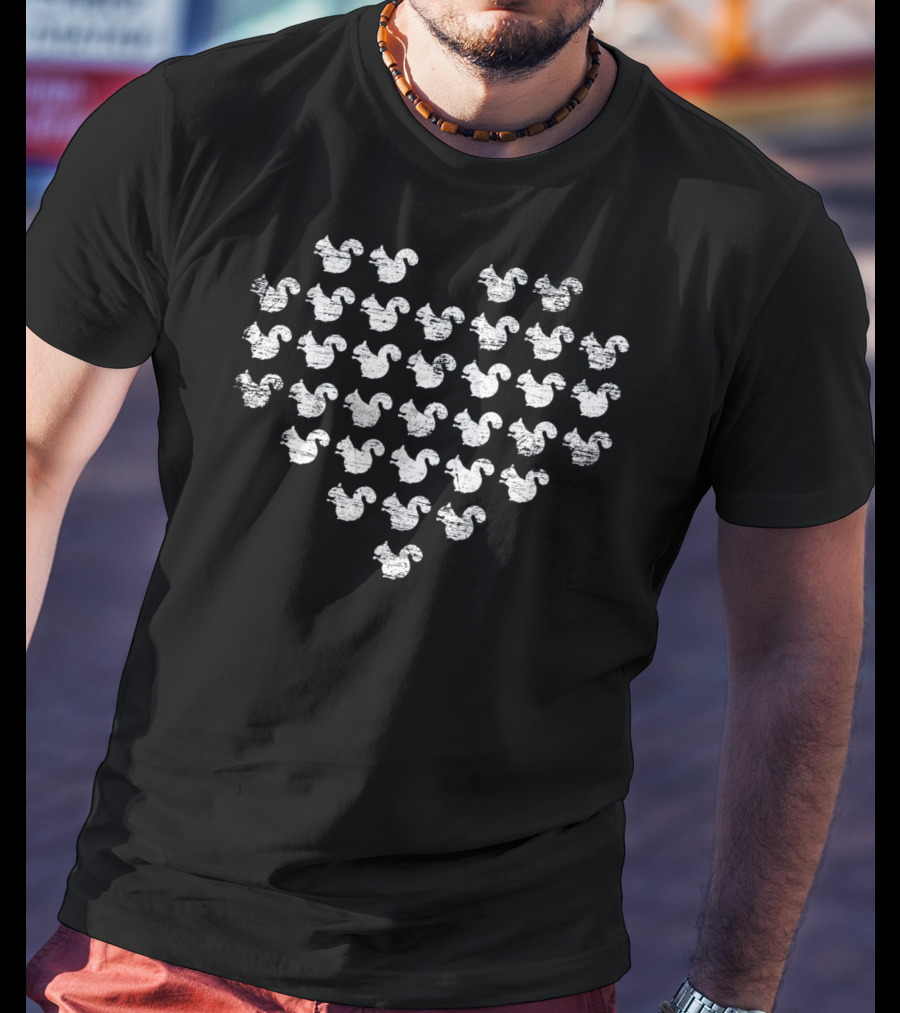 Heart Shaped Squirrel Pattern Valentines Day Love T-Shirt