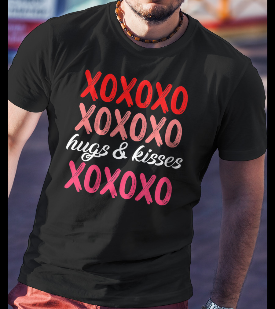 XOXOXO Hugs Kisses Valentines Red Pink White T-Shirt