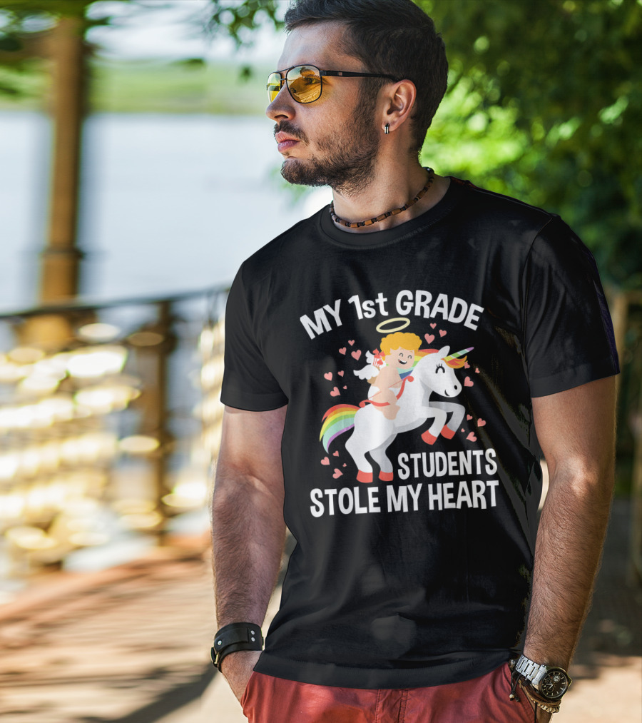 My 1st Grade Students Stole My Heart Valentine's Day Unicorn T-Shirt