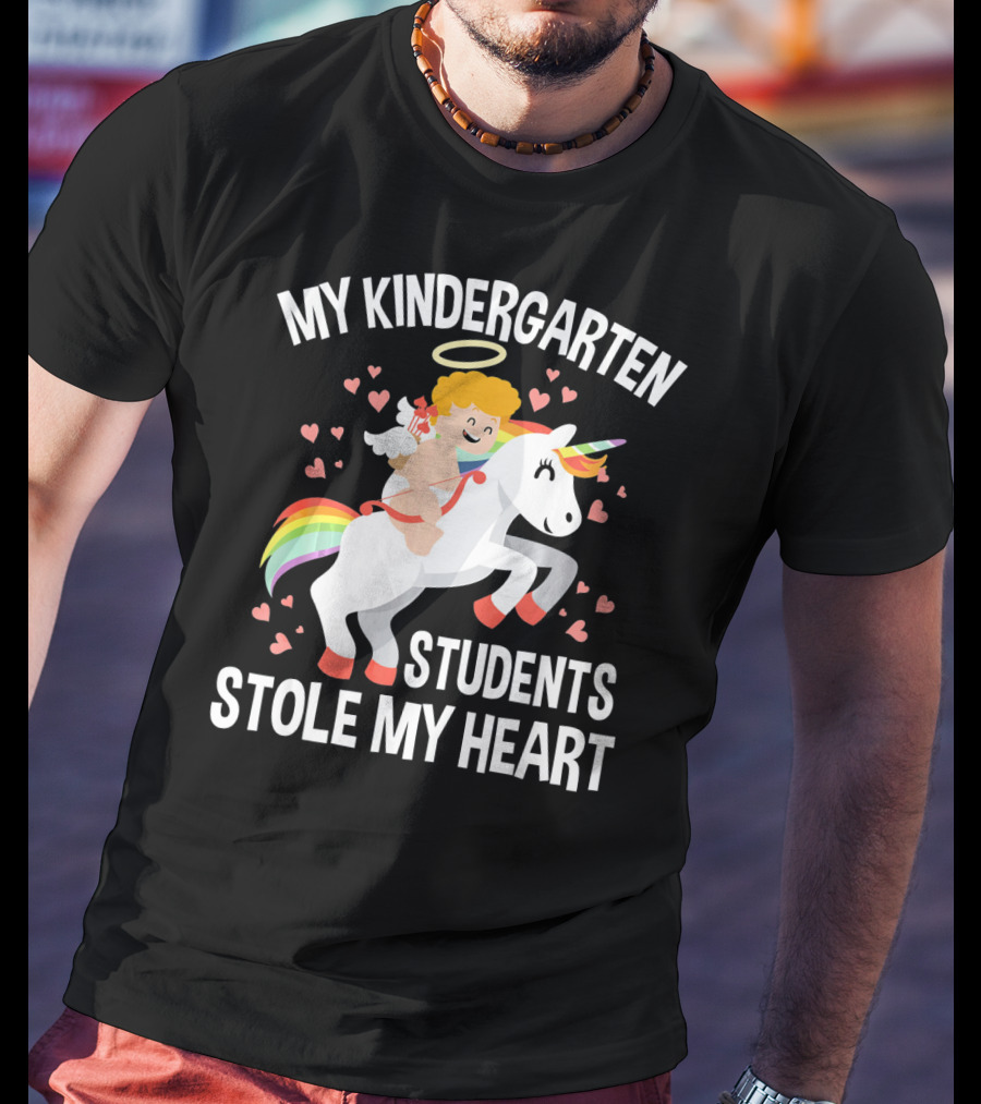 My Kindergarten Students Stole My Heart Cupid Heart Unicorn Valentine T-Shirt