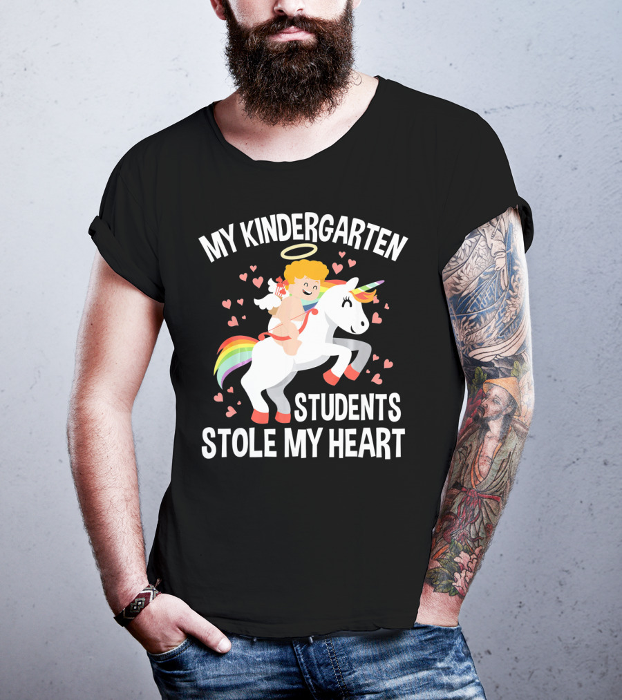 My Kindergarten Students Stole My Heart Cupid Heart Unicorn Valentine T-Shirt