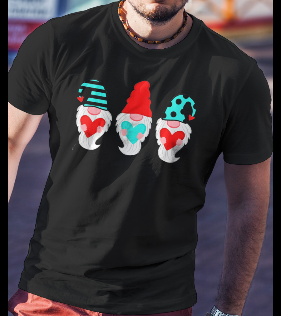 Three Gnomes Holding Hearts Valentine's Day T-Shirt