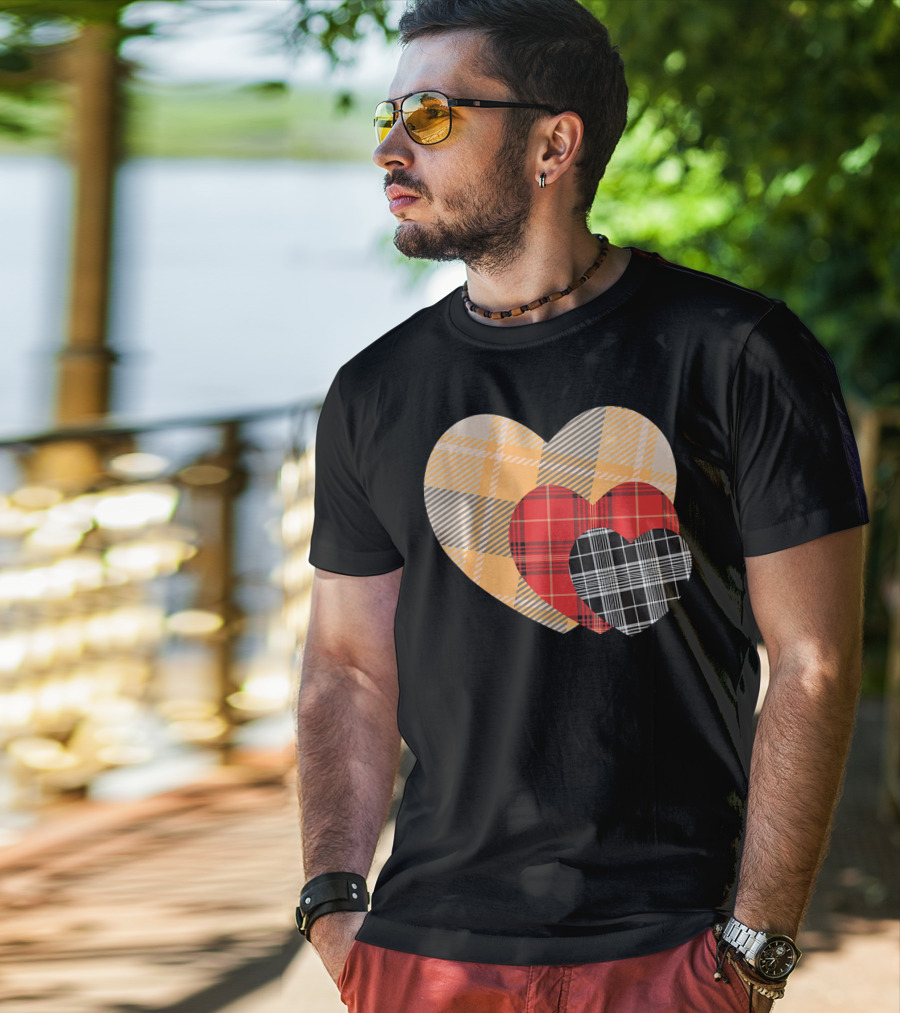 Three Valentines Hearts Plaid T-Shirt