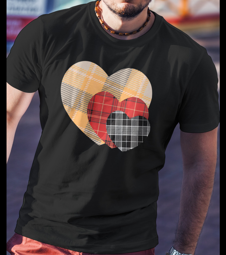 Three Valentines Hearts Plaid T-Shirt