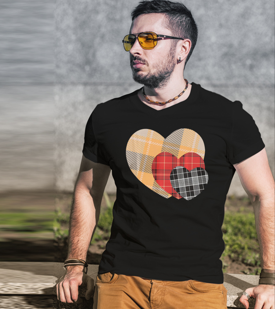 Three Valentines Hearts Plaid T-Shirt