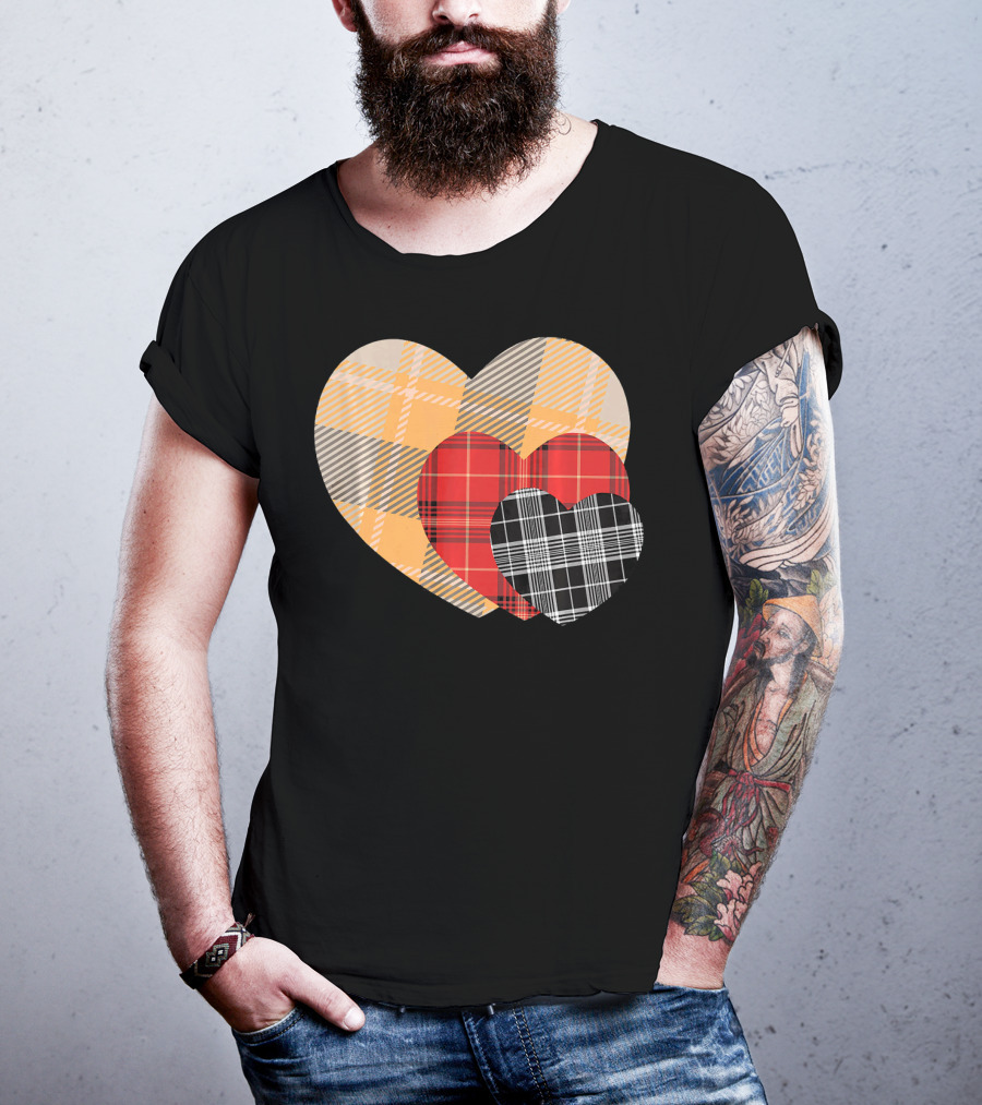 Three Valentines Hearts Plaid T-Shirt
