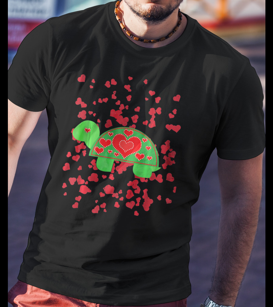 Toddler Valentines Day Turtle With Red Hearts Outfit Boy T-Shirt