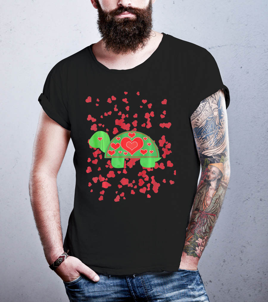 Toddler Valentines Day Turtle With Red Hearts Outfit Boy T-Shirt