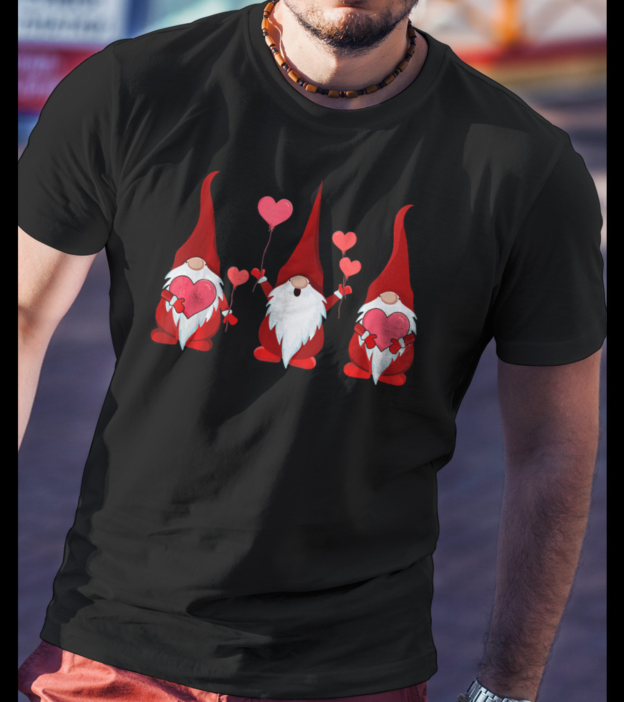 Tree Gnomes Holding Heart Balloons Valentines T-Shirt