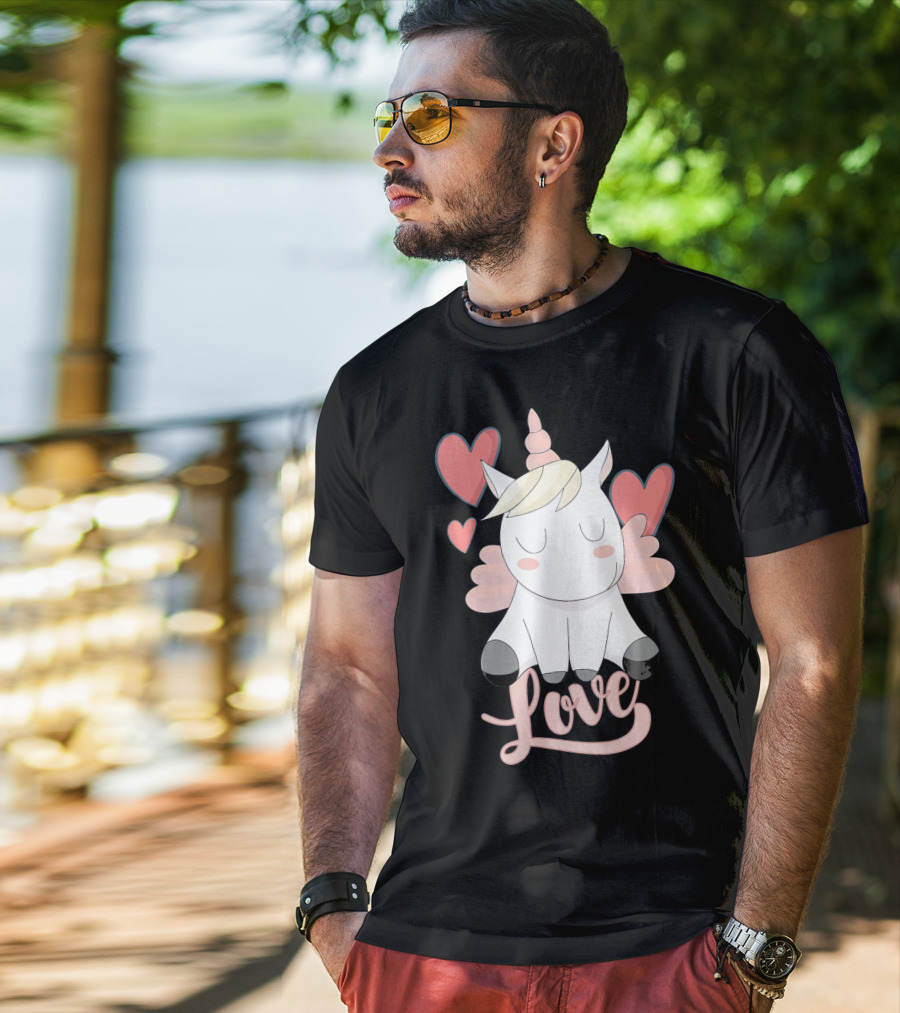 Love Unicorn With Hearts Valentine's Day T-Shirt