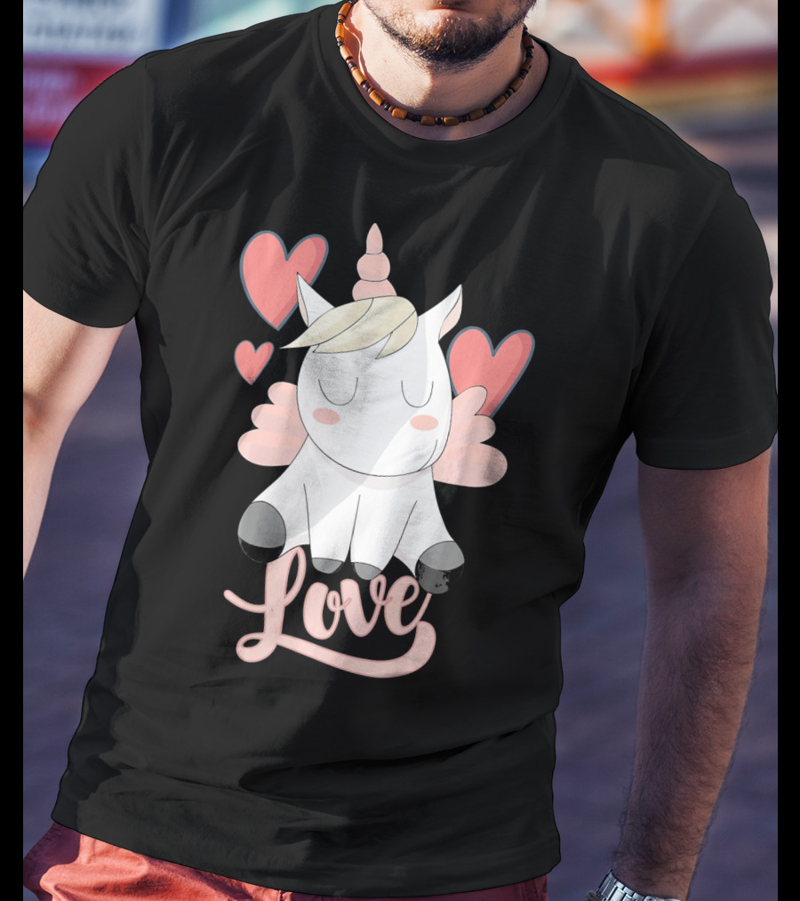 Love Unicorn With Hearts Valentine's Day T-Shirt