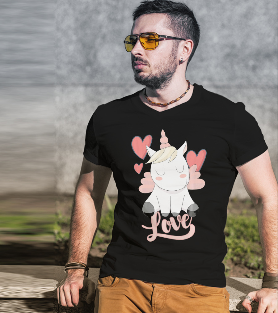 Love Unicorn With Hearts Valentine's Day T-Shirt