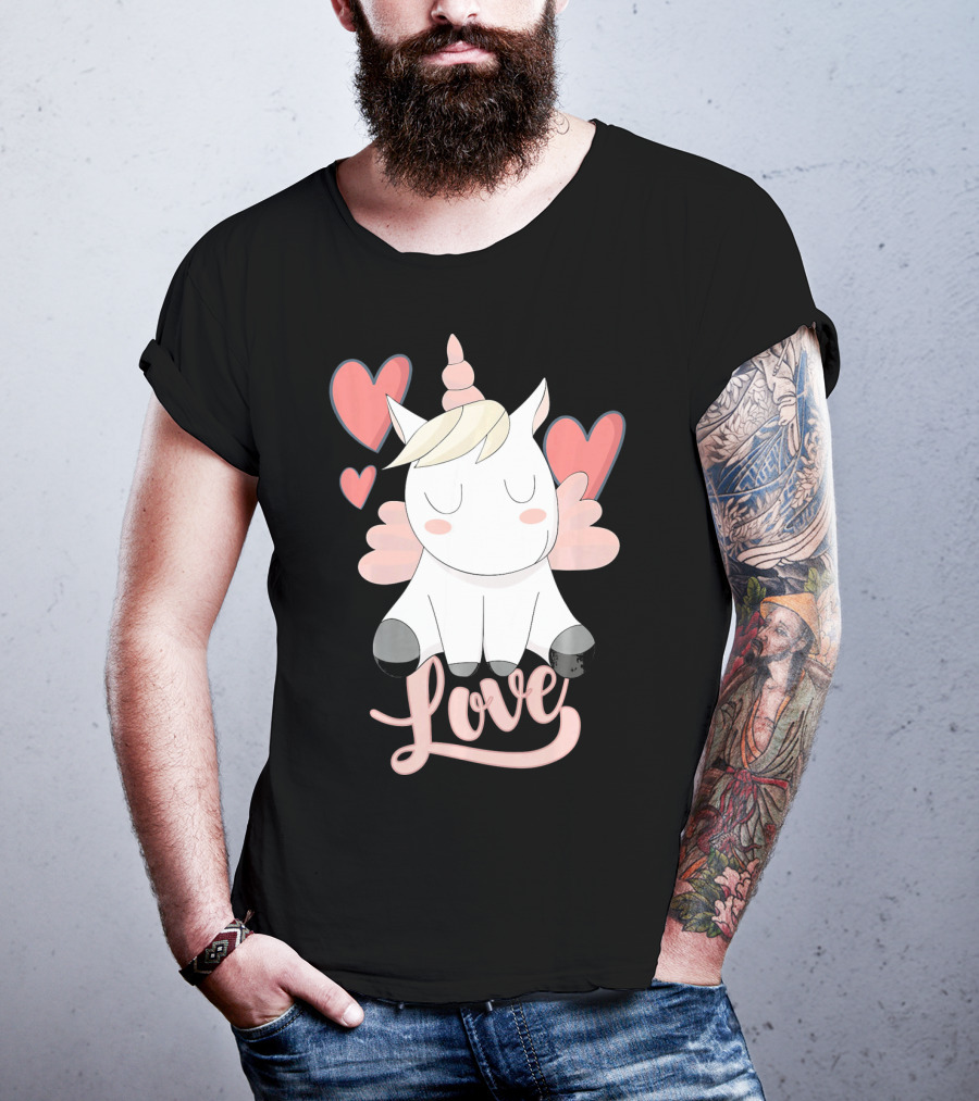 Love Unicorn With Hearts Valentine's Day T-Shirt