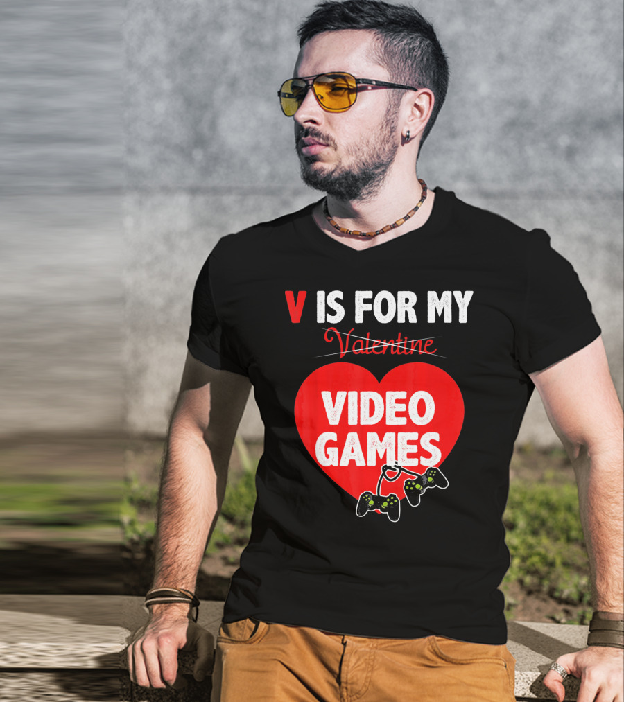 V Is For My Valentine Video Games Red Heart T-Shirt