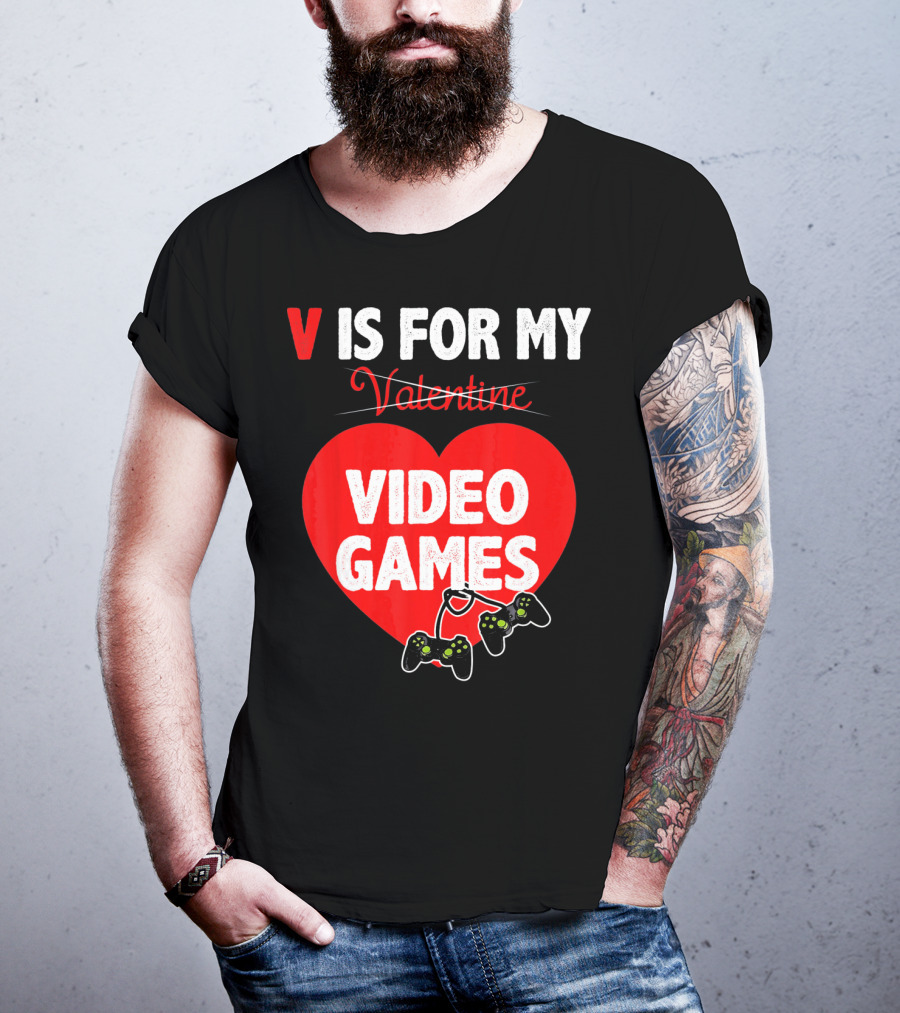V Is For My Valentine Video Games Red Heart T-Shirt
