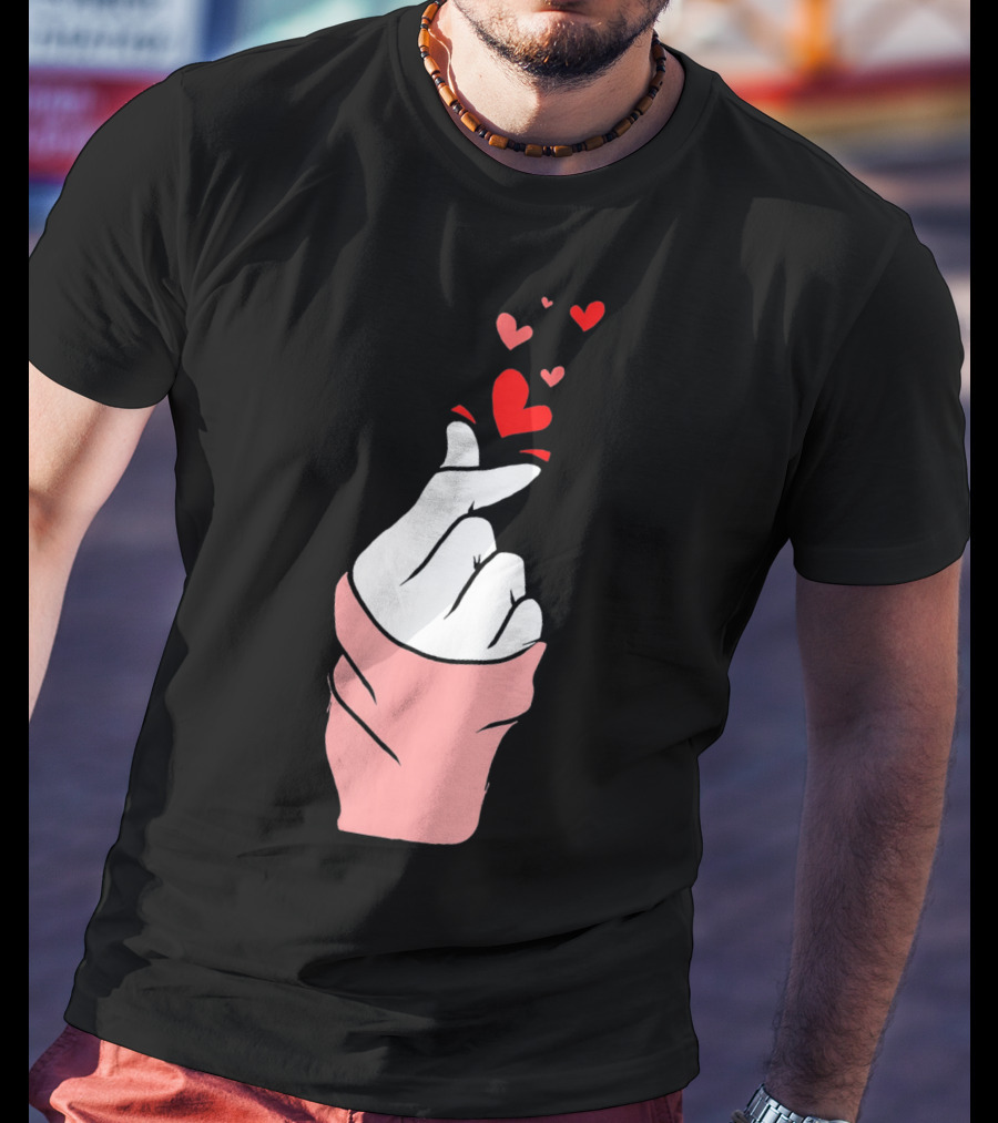 Korean Finger Heart Gesture With Floating Hearts For Valentine's Day T-Shirt