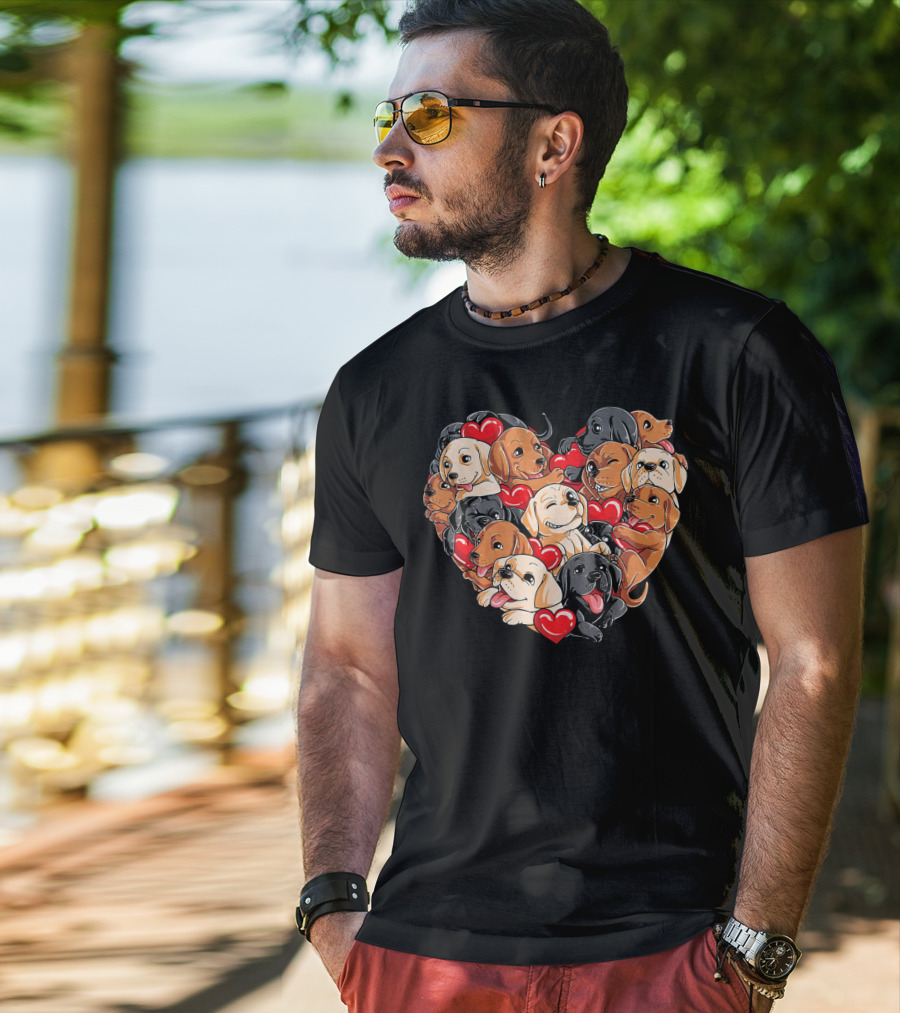 Labrador Puppies Heart Valentine’s Day T-Shirt