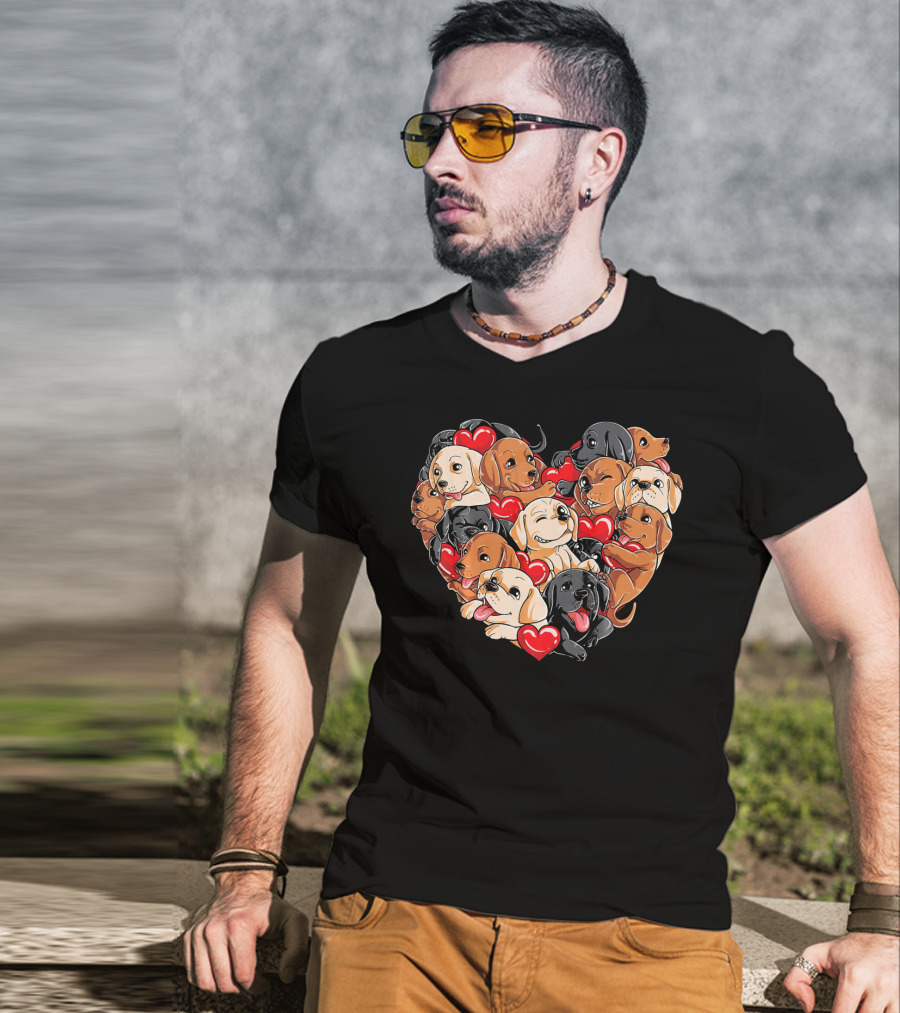Labrador Puppies Heart Valentine’s Day T-Shirt