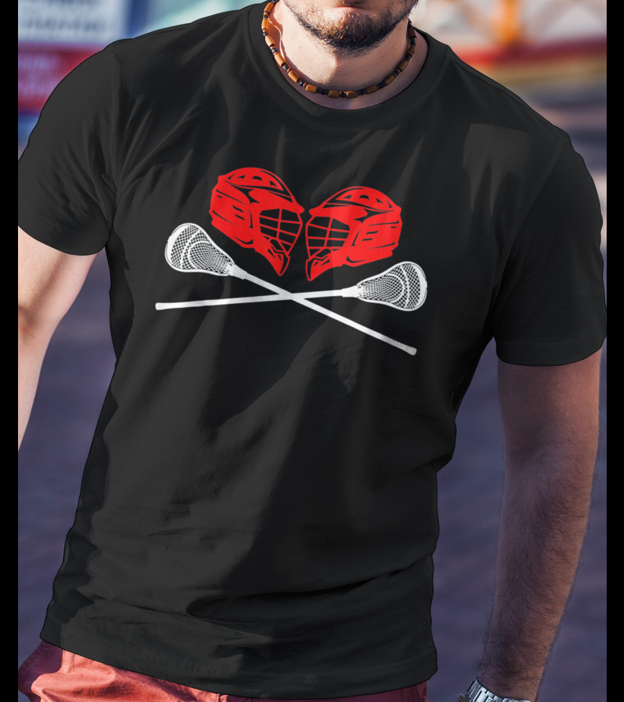 Valentine Lacrosse Helmets And Sticks Crossed Adults T-Shirt
