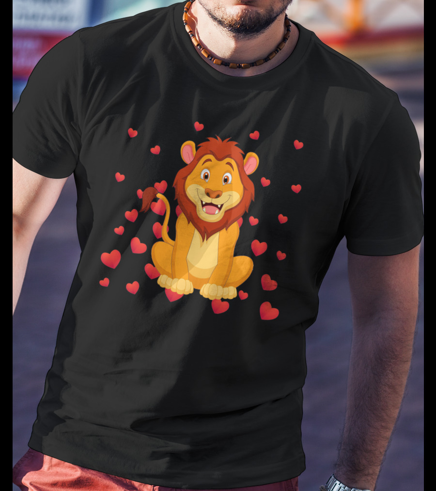 Lion Heart Surrounded By Valentine Hearts T-Shirt