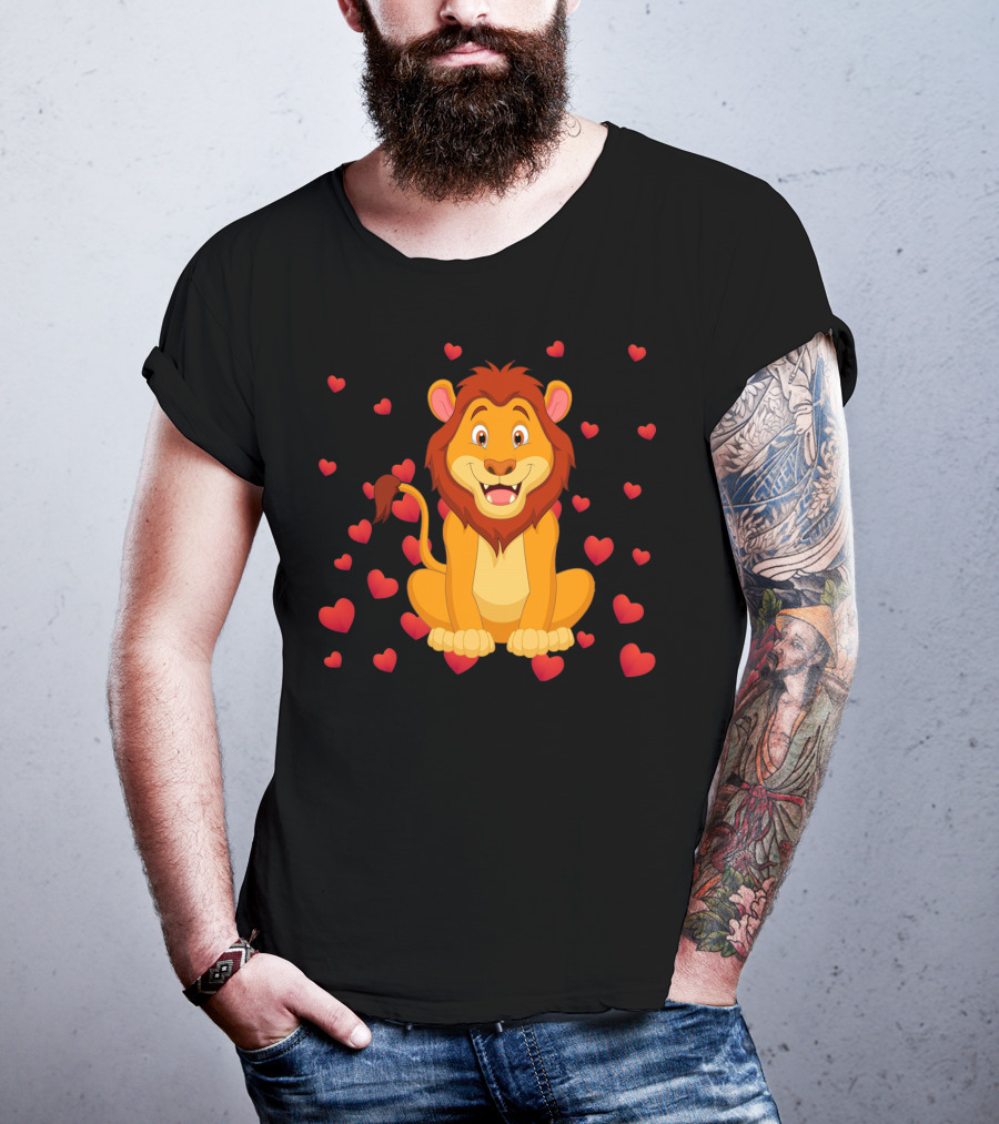 Lion Heart Surrounded By Valentine Hearts T-Shirt