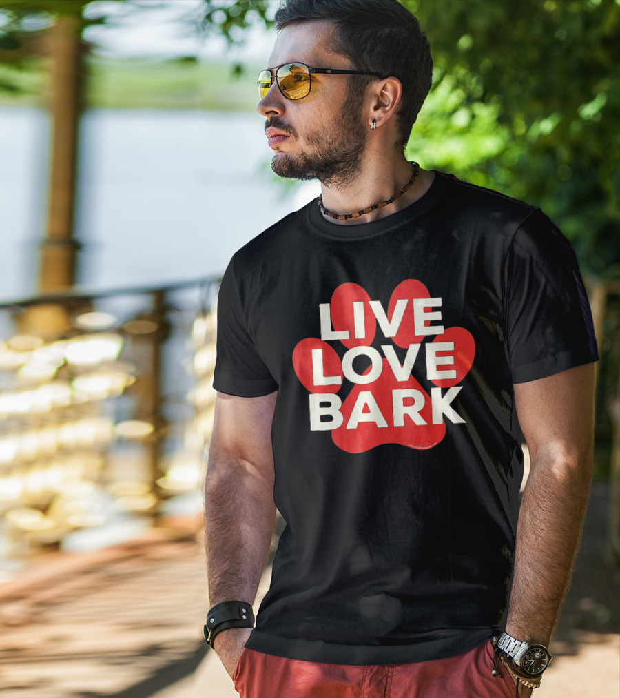Live Love Bark Retro Red Dog Paw T-Shirt