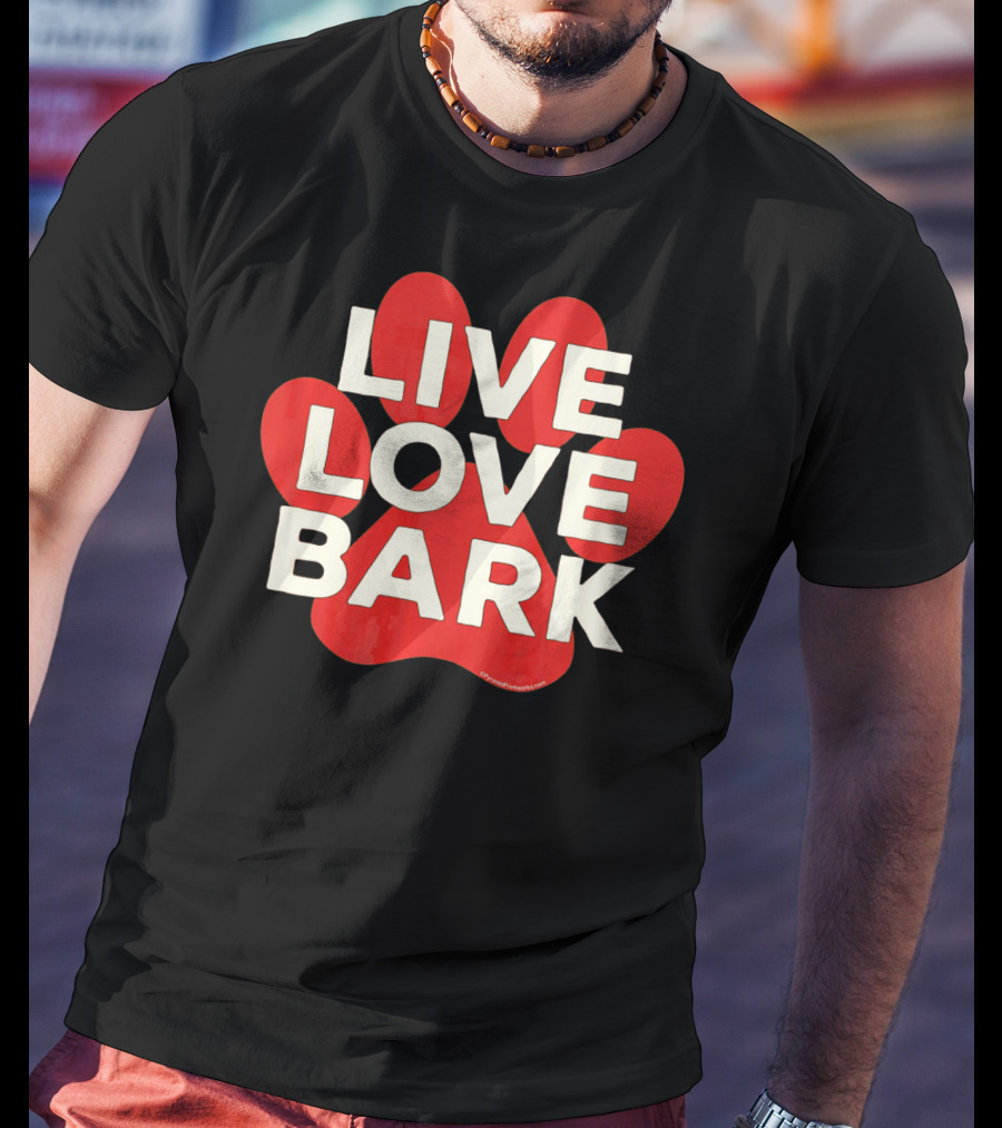 Live Love Bark Retro Red Dog Paw T-Shirt