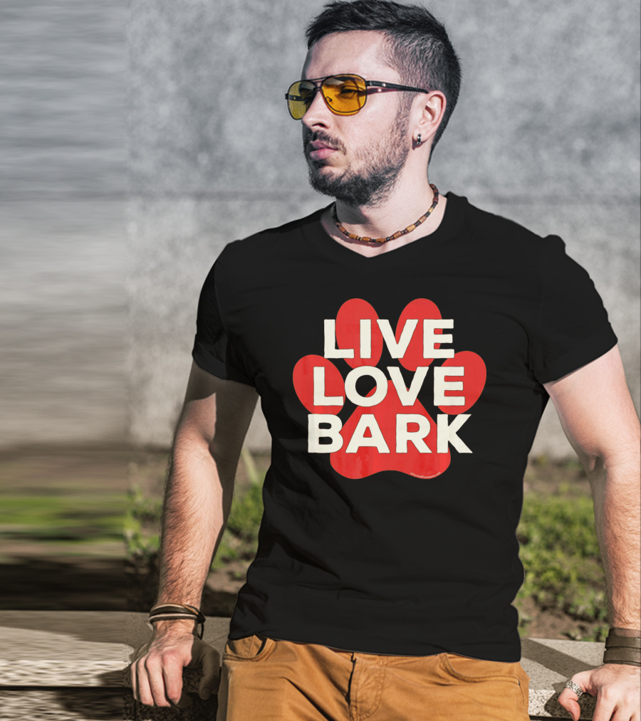 Live Love Bark Retro Red Dog Paw T-Shirt