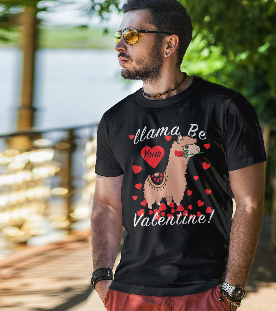 Llama Be Your Valentine Cute Llama Hearts T-Shirt