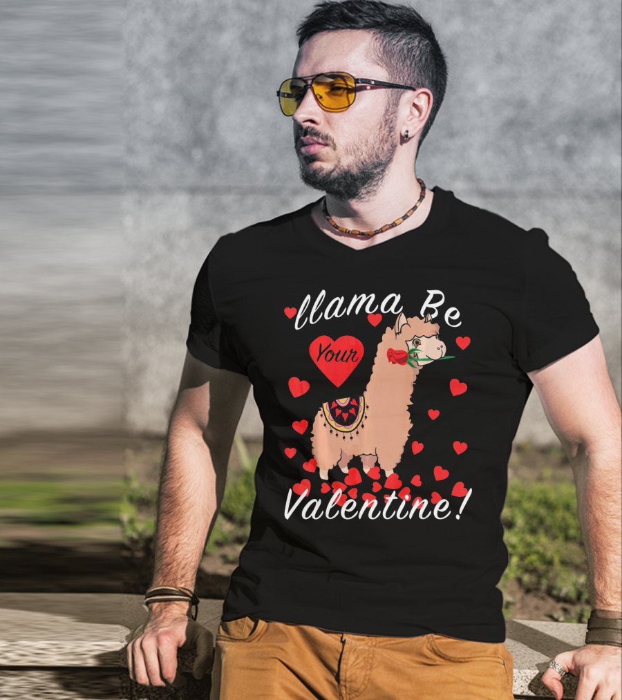 Llama Be Your Valentine Cute Llama Hearts T-Shirt