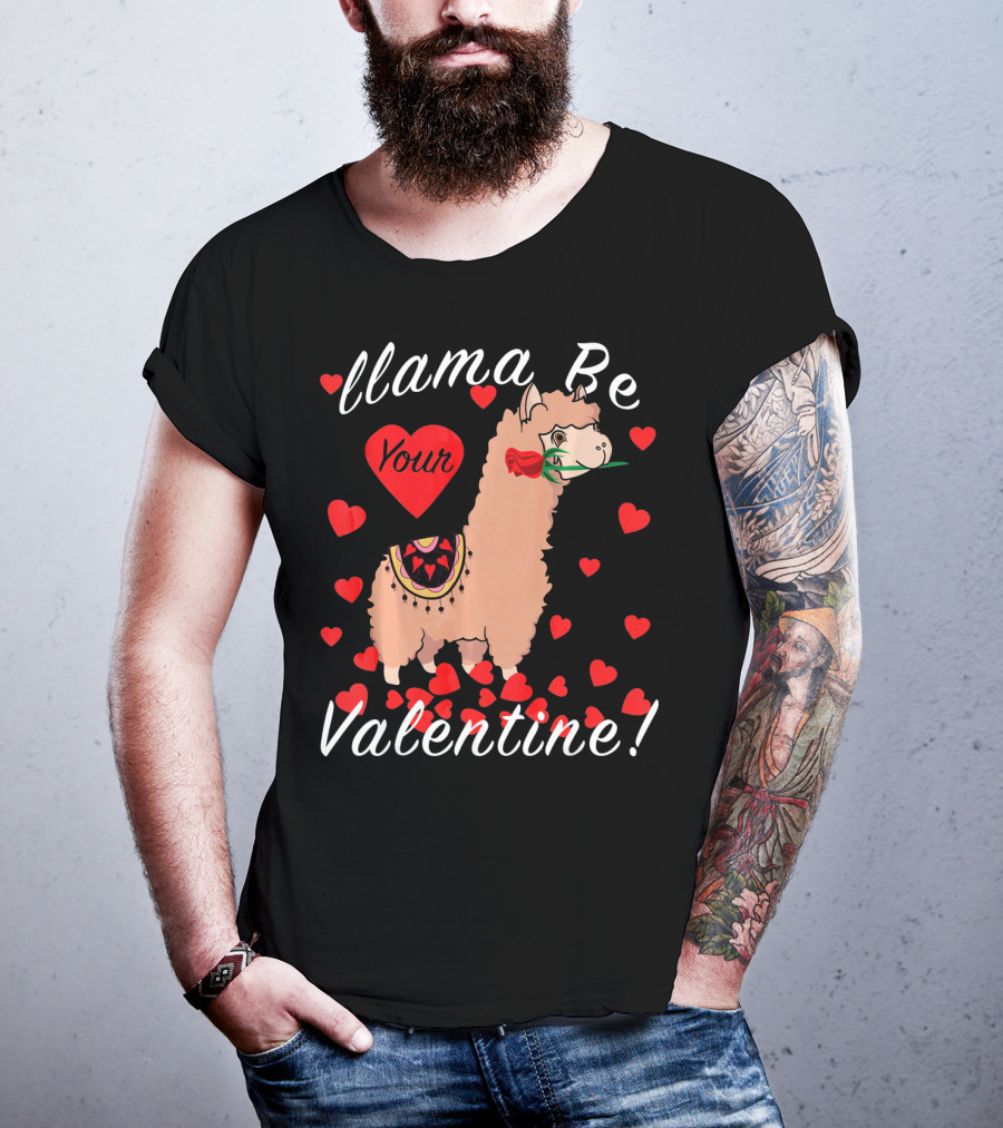 Llama Be Your Valentine Cute Llama Hearts T-Shirt