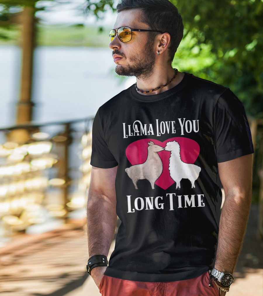 Llama Love You Long Time Valentine Heart Llamas T-Shirt