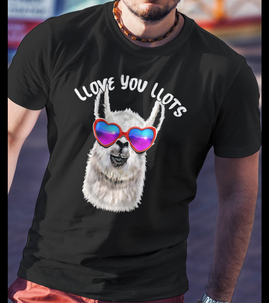 Llove You Llots Llama With Heart Sunglasses Valentines Day T-Shirt